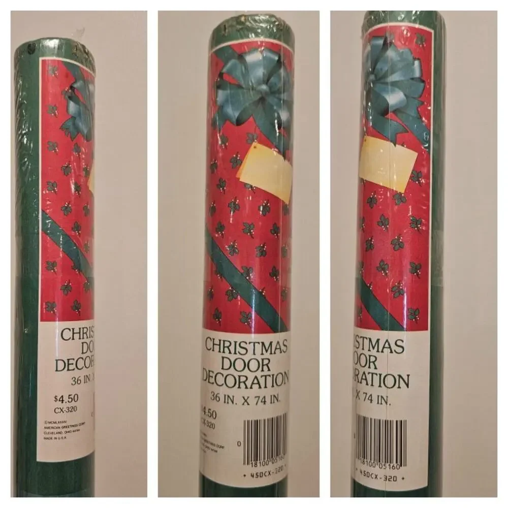 Vintage American Greetings Dept Store Christmas Holly Door Poster LARGE 76x34”